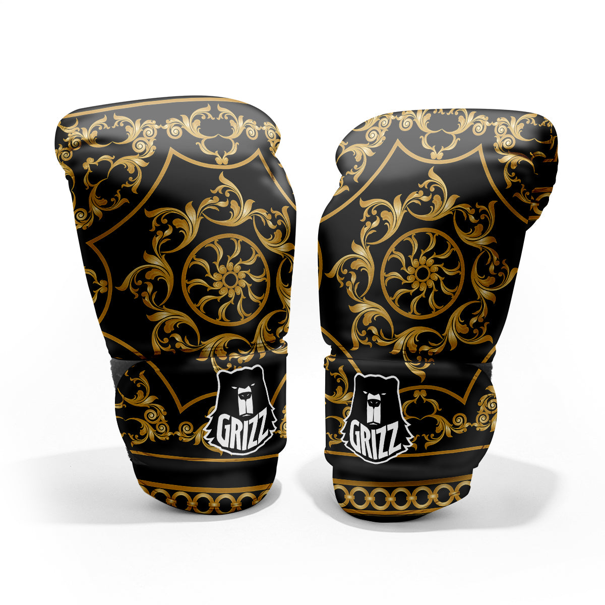 Golden Floral Baroque Print Pro Boxing Glove