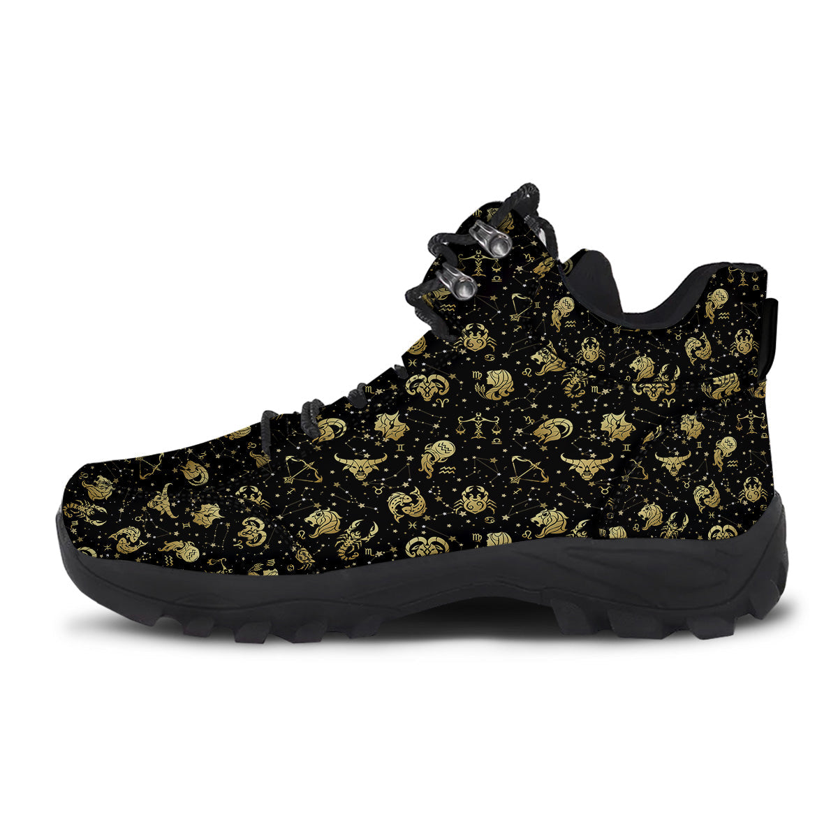 Golden Horoscope Zodiac Signs Print Pattern Hiking Shoes-grizzshop