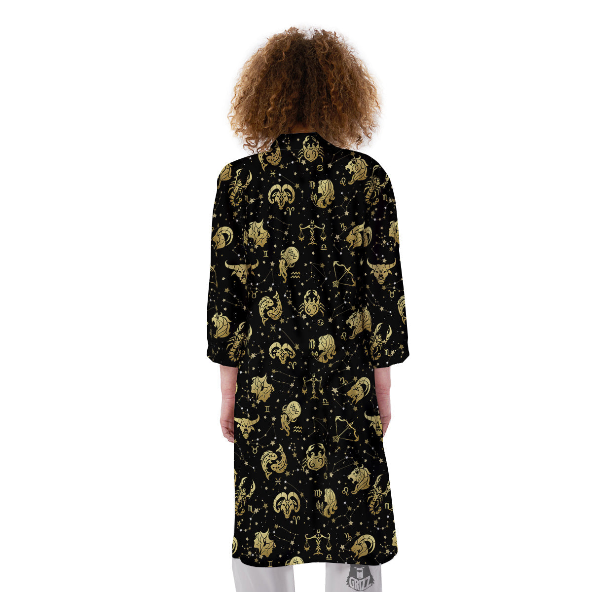 Golden Horoscope Zodiac Signs Print Pattern Kimono-grizzshop