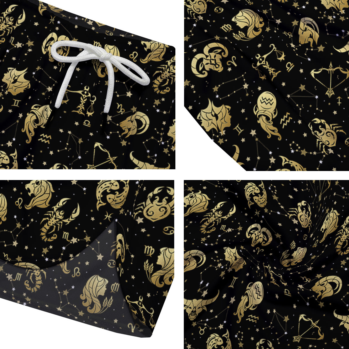Golden Horoscope Zodiac Signs Print Pattern Men's Running Shorts-grizzshop