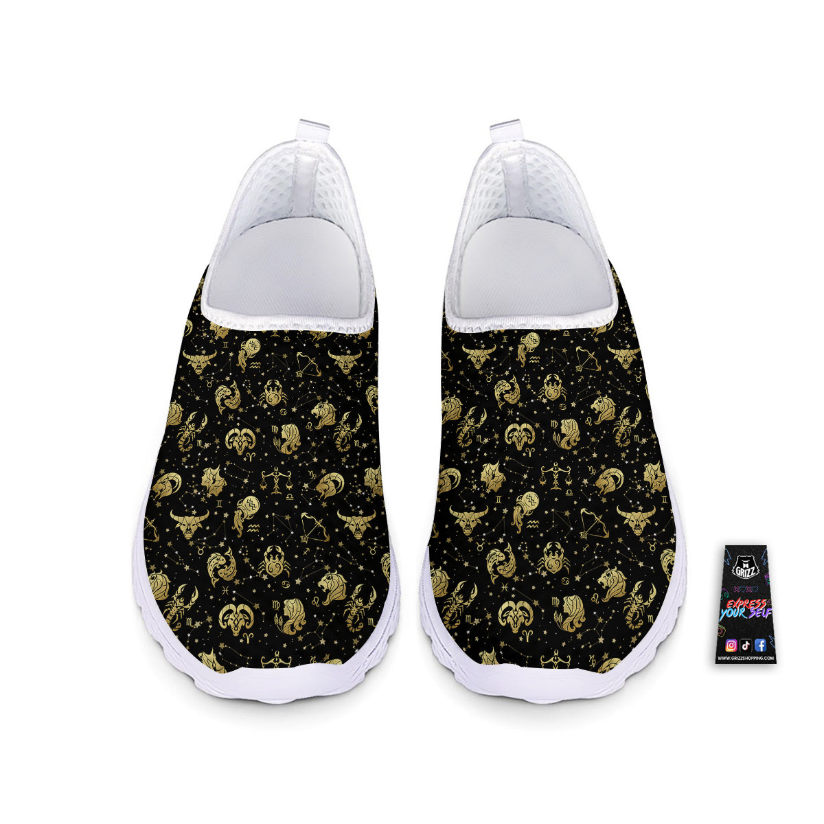 Golden Horoscope Zodiac Signs Print Pattern Nurse Shoes-grizzshop