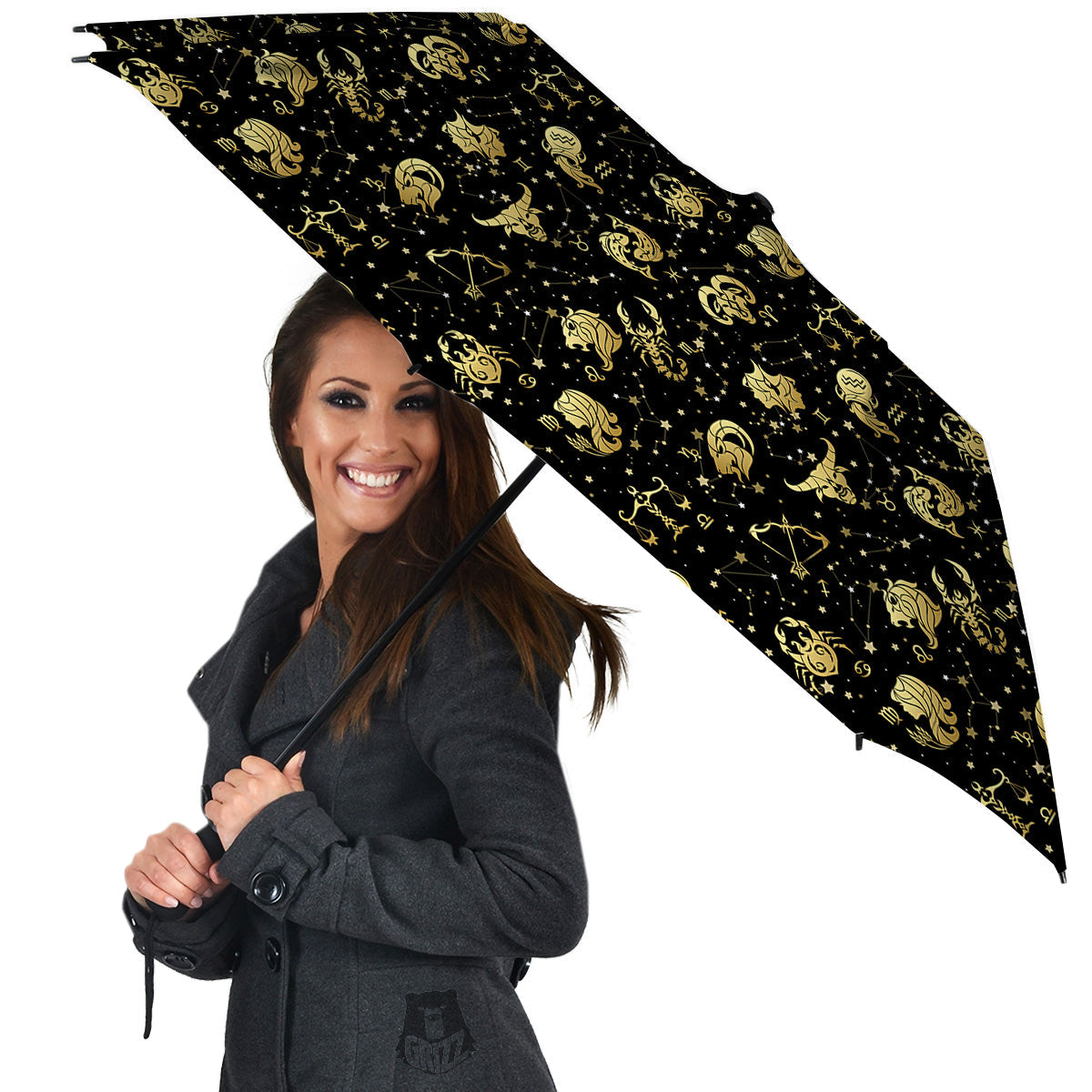 Golden Horoscope Zodiac Signs Print Pattern Umbrella-grizzshop