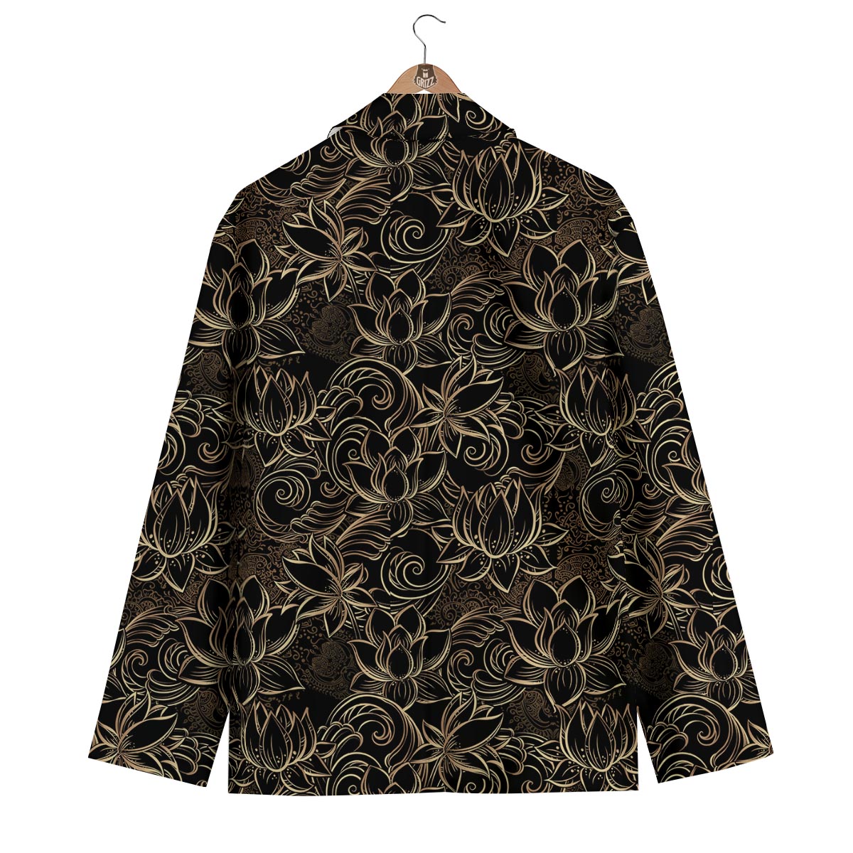 Golden Lotus Pattern Print Men's Blazer-grizzshop