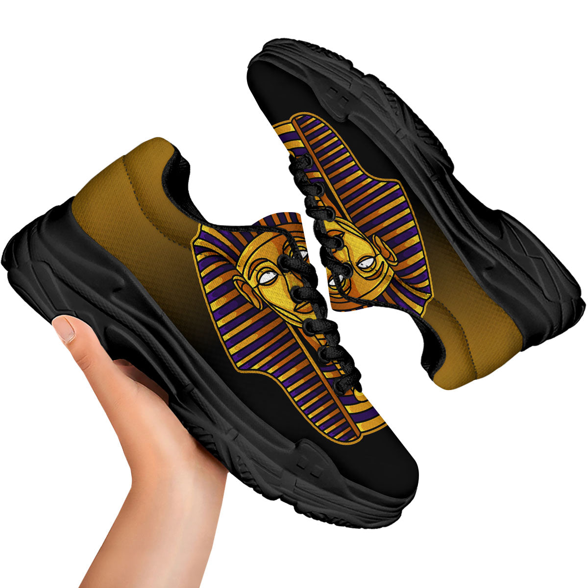 Golden Pharaoh Egyptian Print Black Chunky Shoes-grizzshop