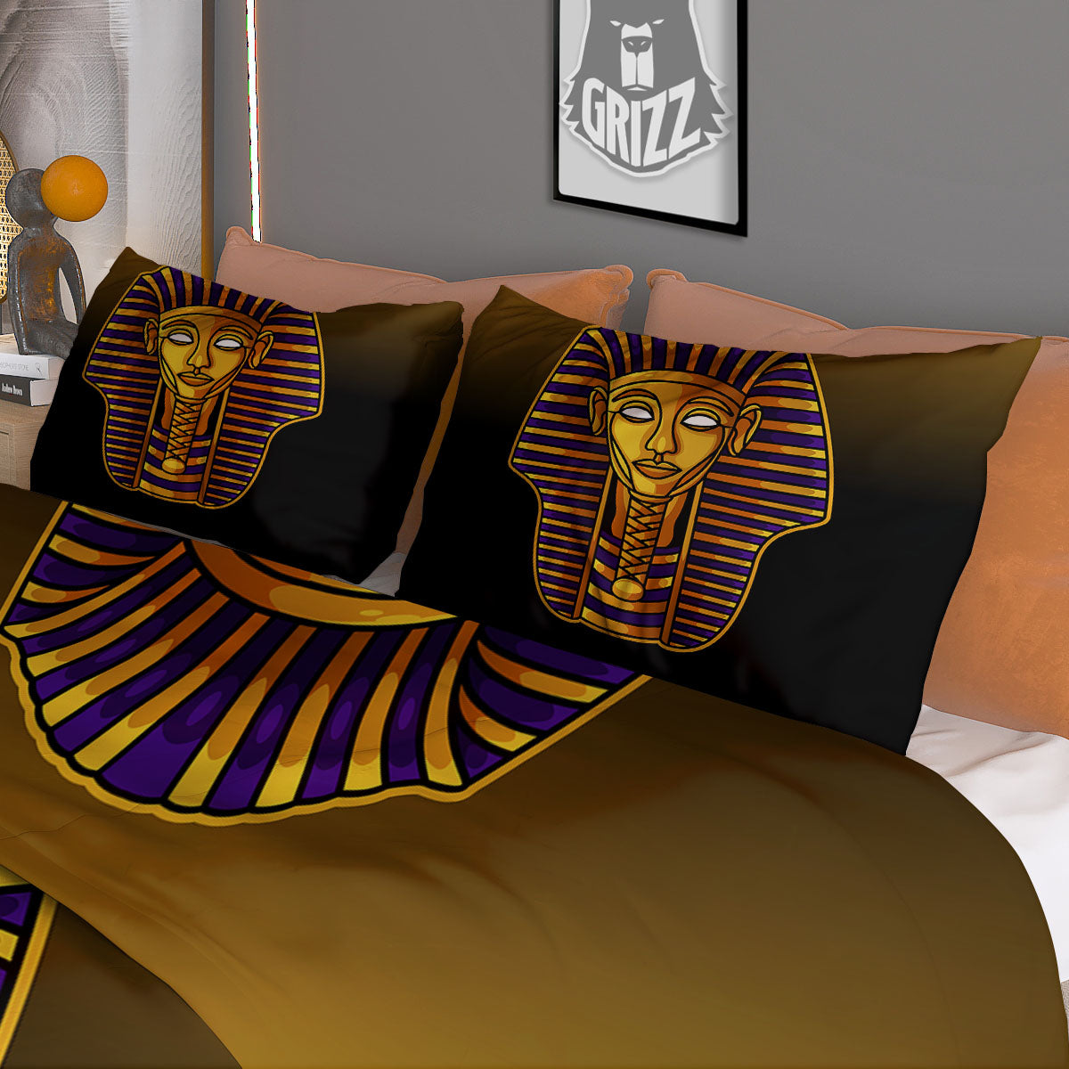 Golden Pharaoh Egyptian Print Duvet Cover Bedding Set