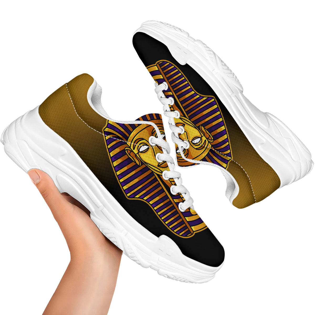 Golden Pharaoh Egyptian Print White Chunky Shoes-grizzshop