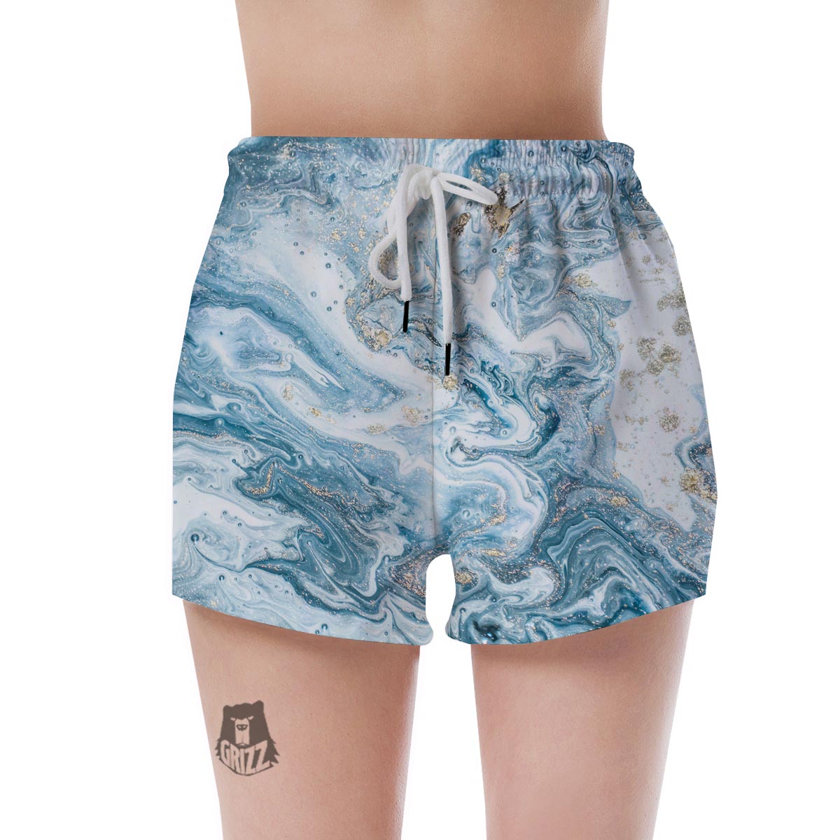 Golden Powder Blue Marble Women's Shorts-grizzshop