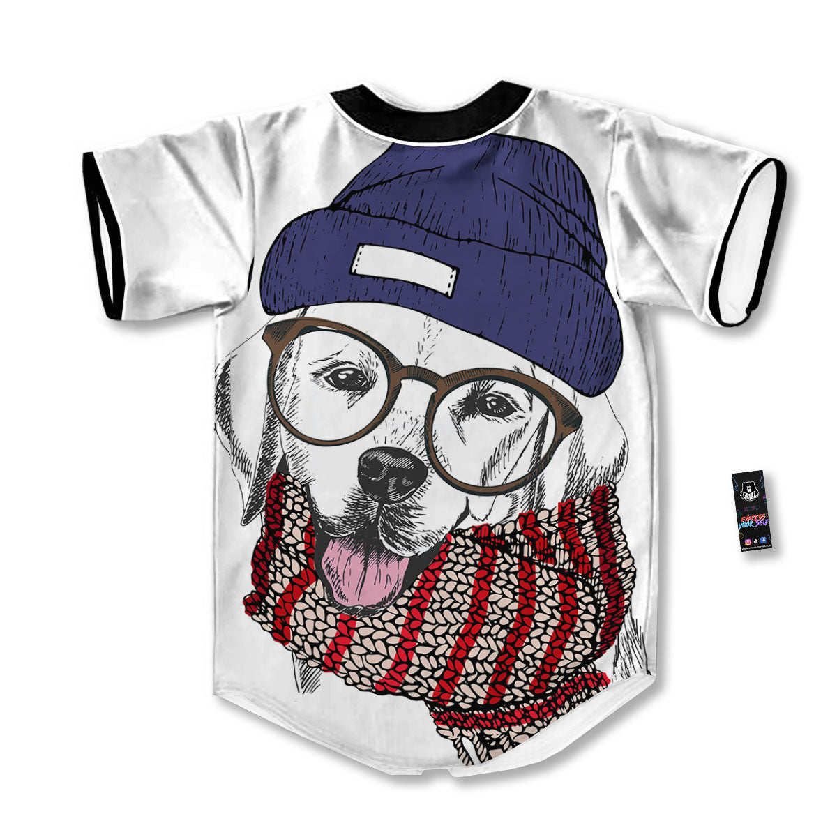 Golden Retriever Hipster Print Baseball Jersey-grizzshop