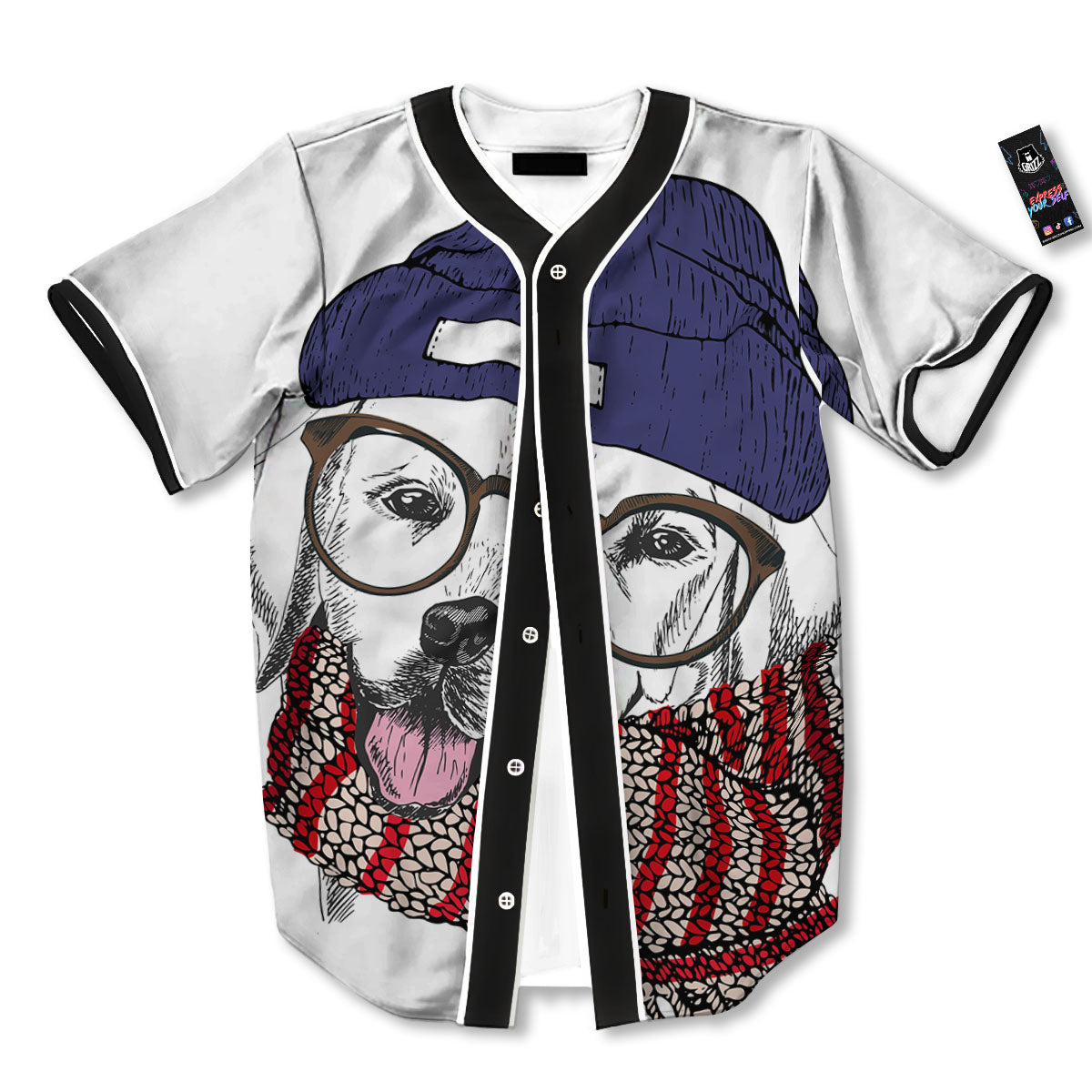 Golden Retriever Hipster Print Baseball Jersey-grizzshop