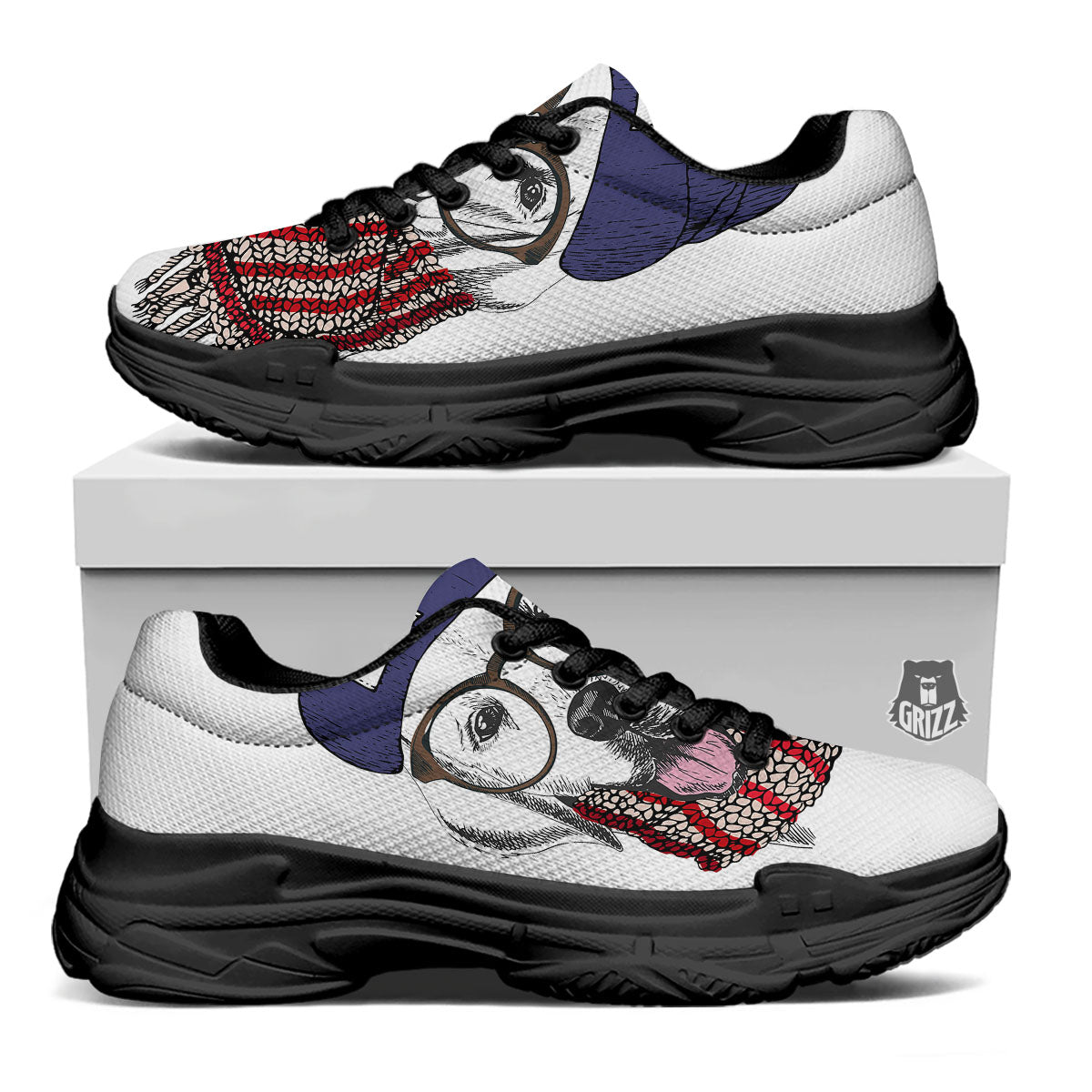 Golden Retriever Hipster Print Black Chunky Shoes-grizzshop