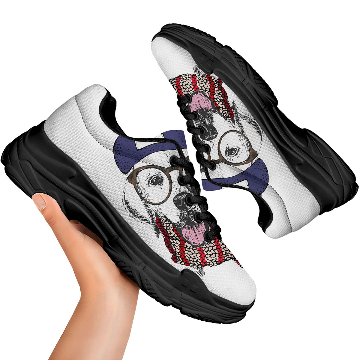 Golden Retriever Hipster Print Black Chunky Shoes-grizzshop