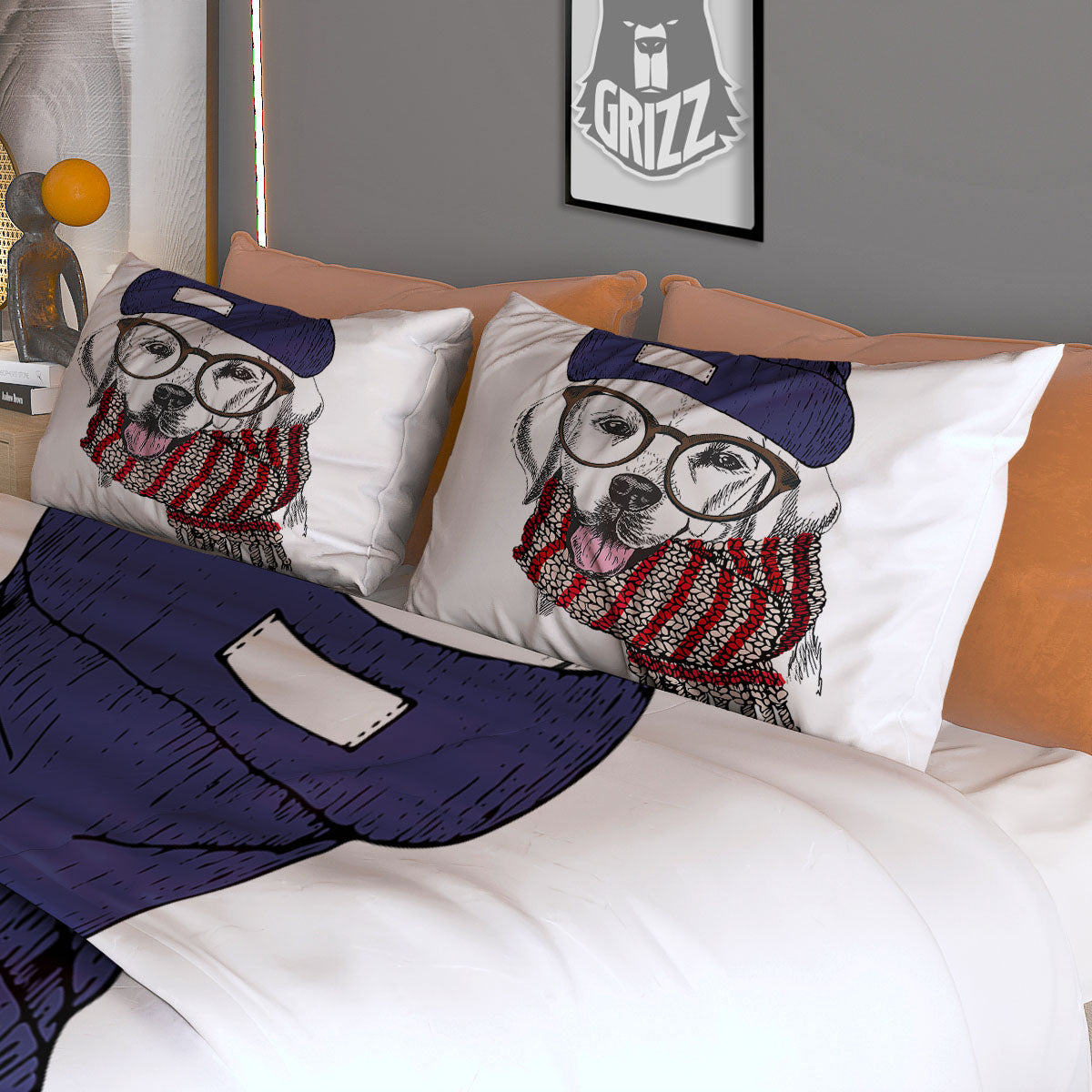 Golden Retriever Hipster Print Duvet Cover Bedding Set