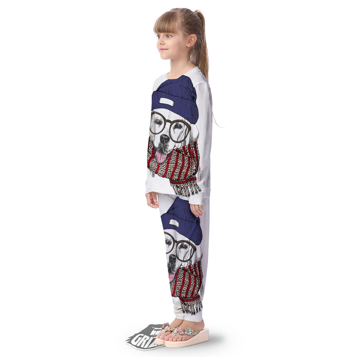 Golden Retriever Hipster Print Kid's Pajamas-grizzshop