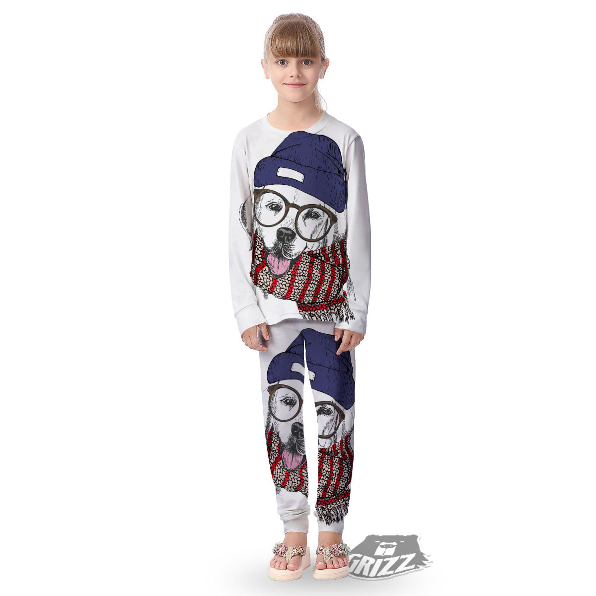 Golden Retriever Hipster Print Kid's Pajamas-grizzshop