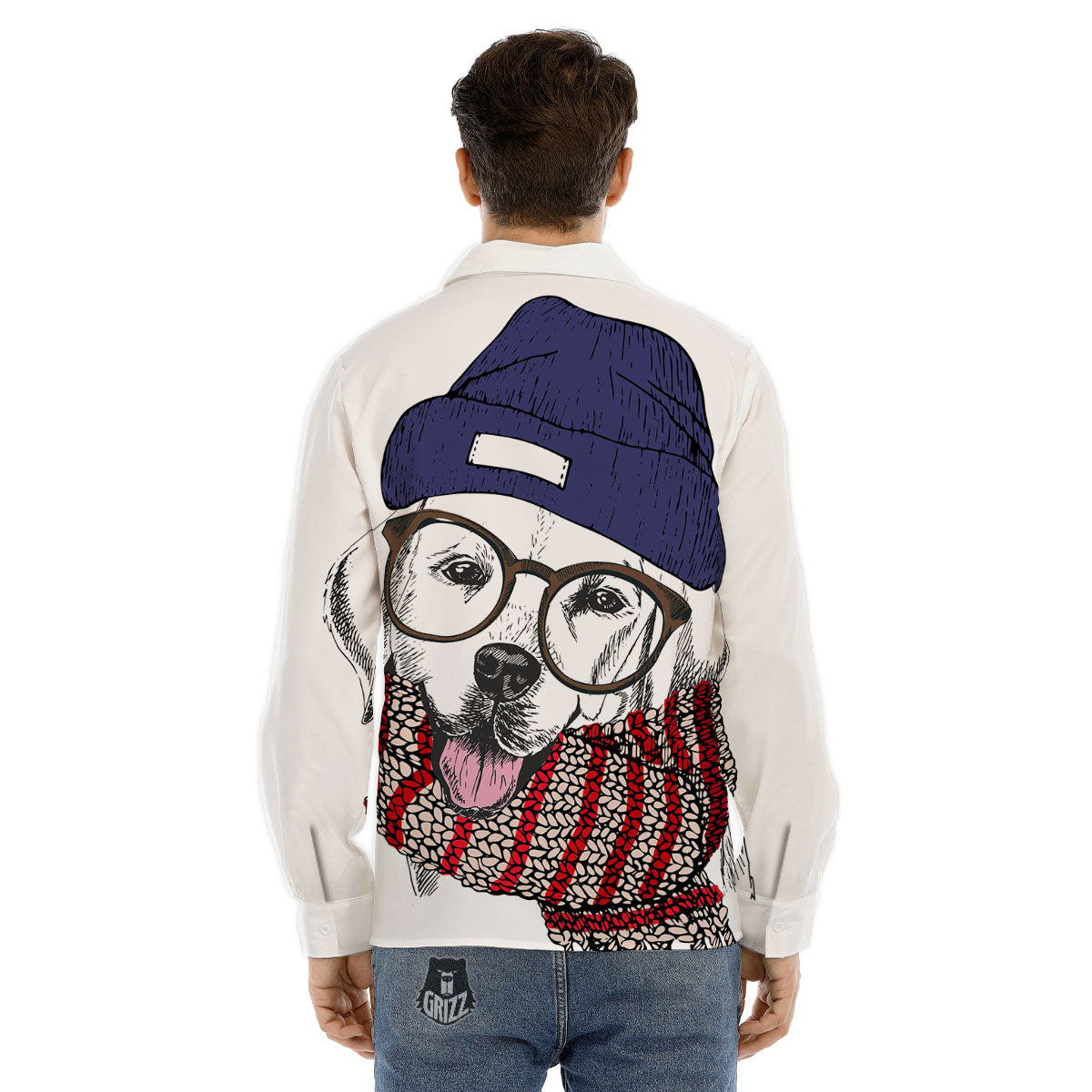 Golden Retriever Hipster Print Men's Dress Shirts-grizzshop