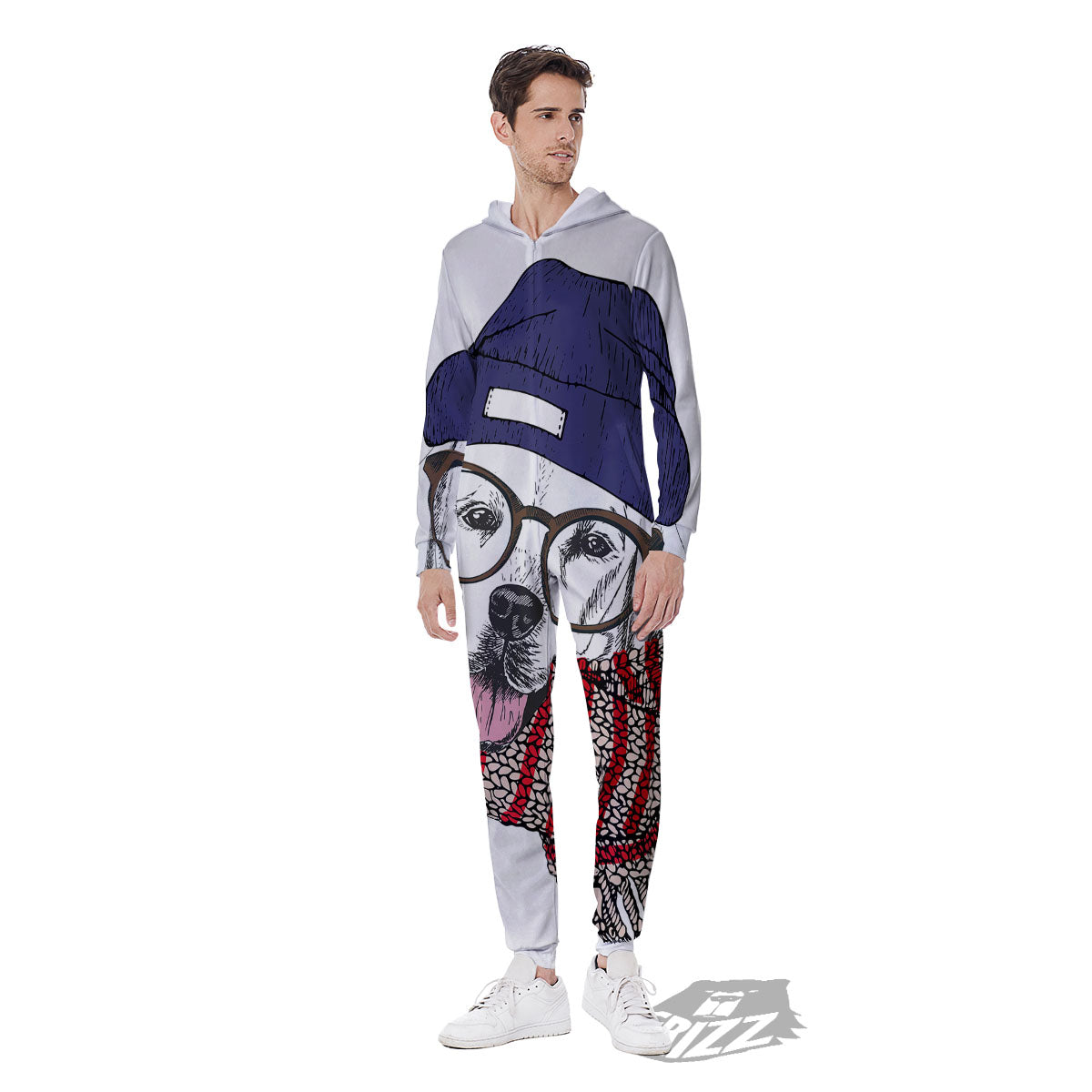 Golden Retriever Hipster Print Men's Jumpsuit-grizzshop