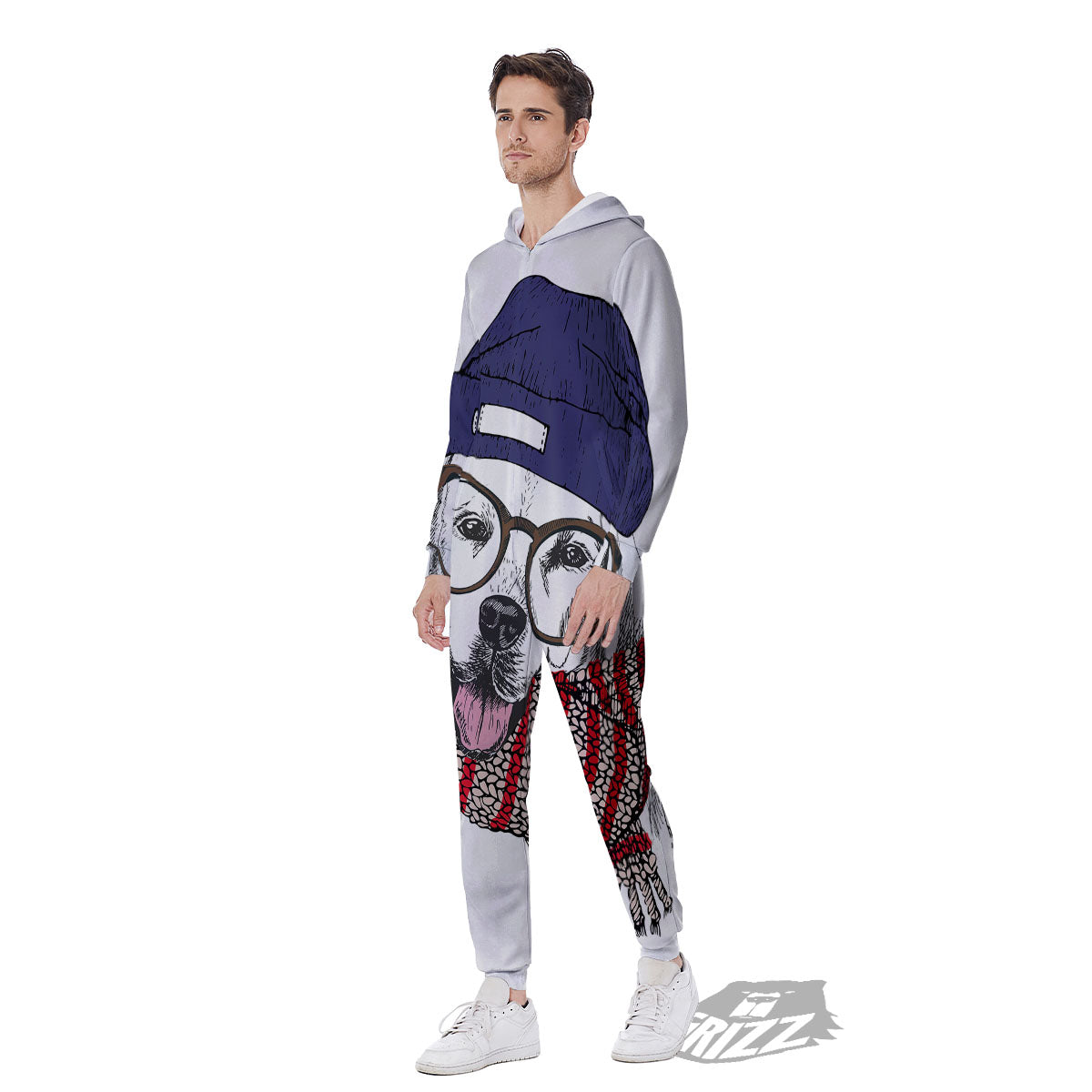 Golden Retriever Hipster Print Men's Jumpsuit-grizzshop