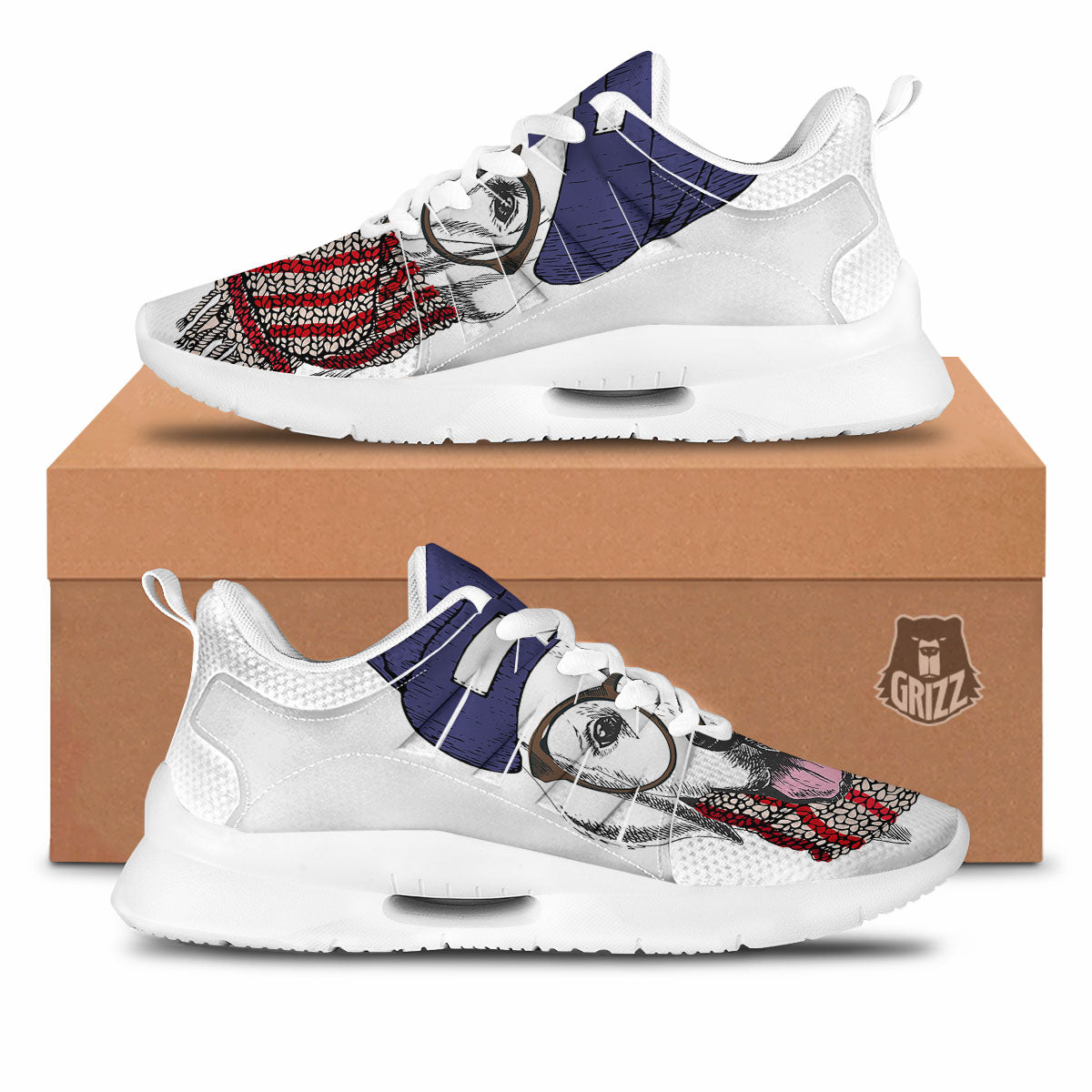 Golden Retriever Hipster Print Tennis Shoes-grizzshop