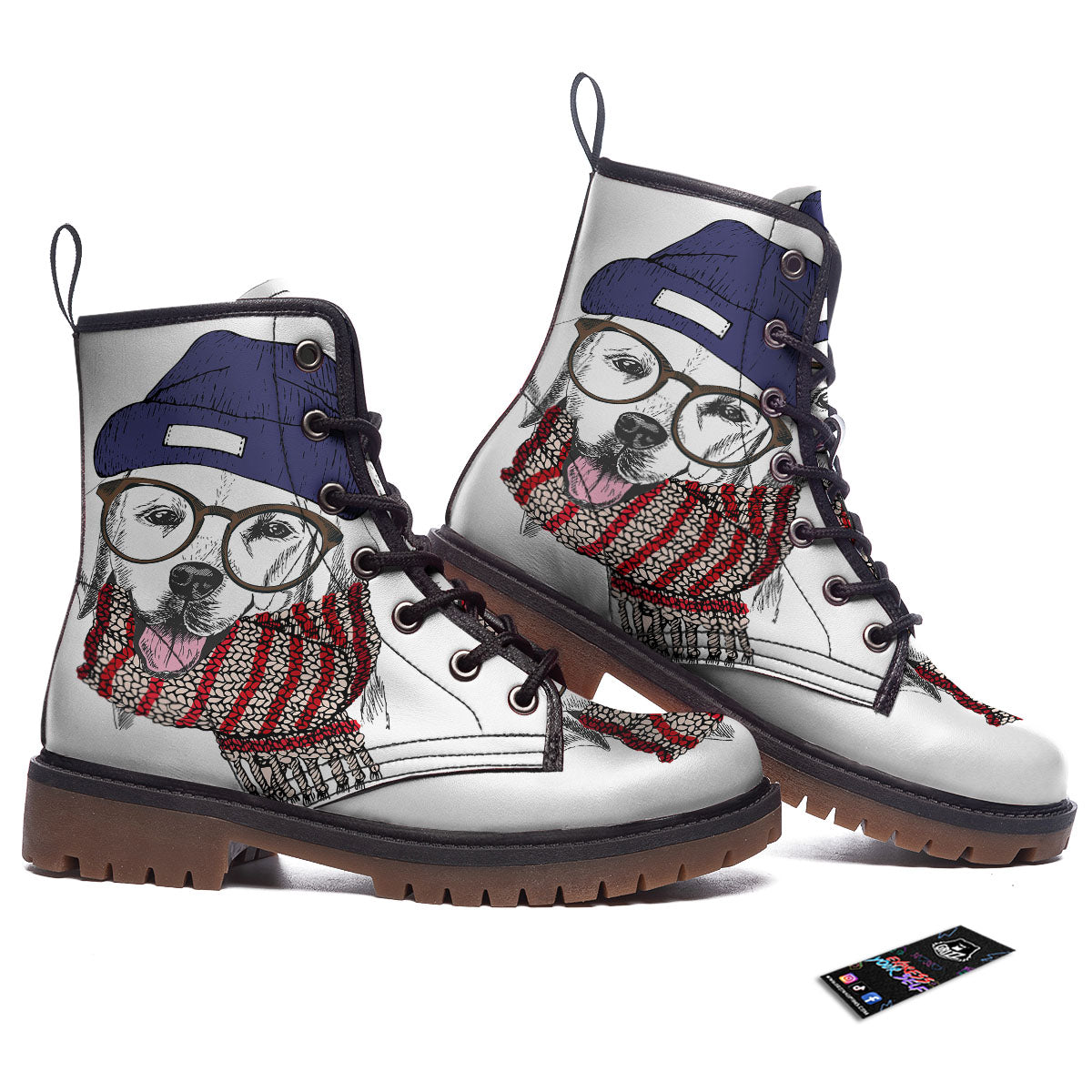 Golden Retriever Hipster Print Work Boots-grizzshop