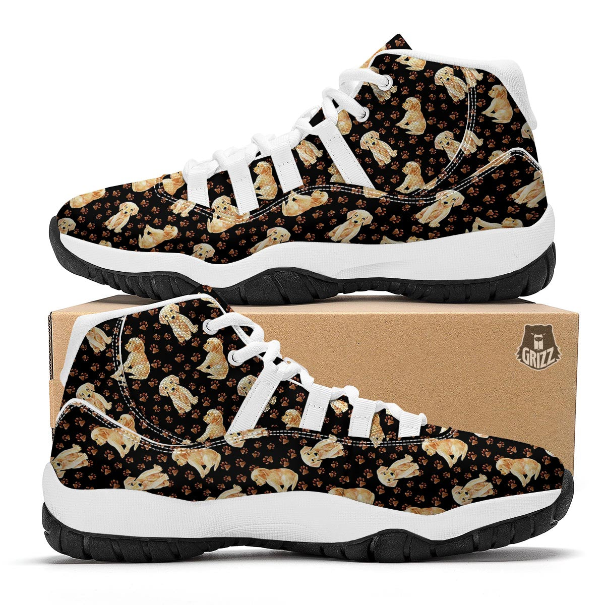 Golden Retriever Paw Pattern Print White Bball Shoes-grizzshop