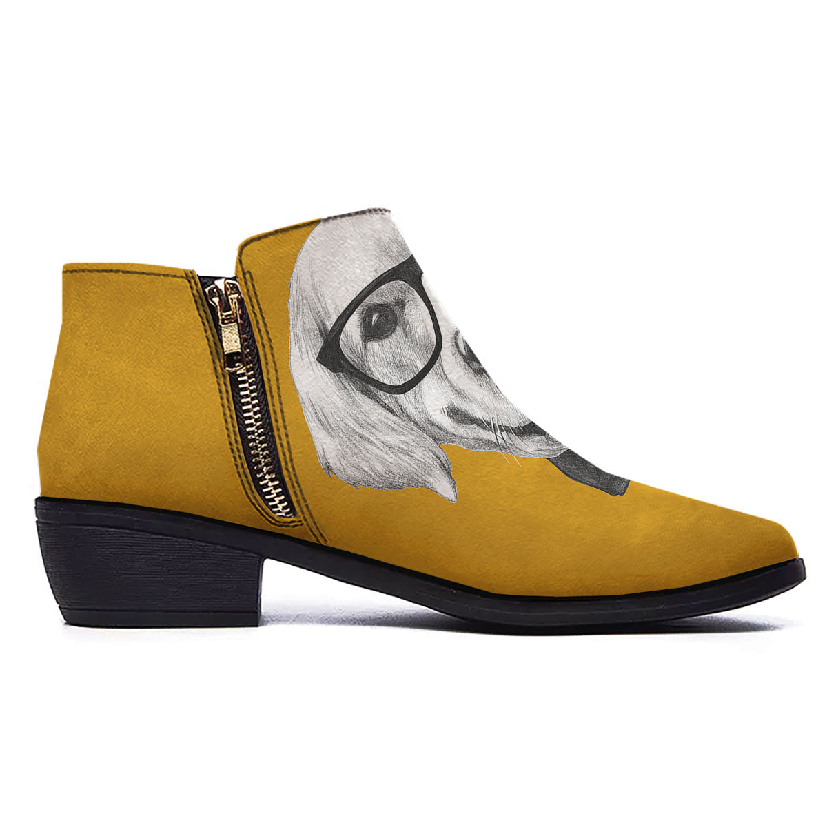 Golden Retriever With Glasses Print Ankle Boots-grizzshop
