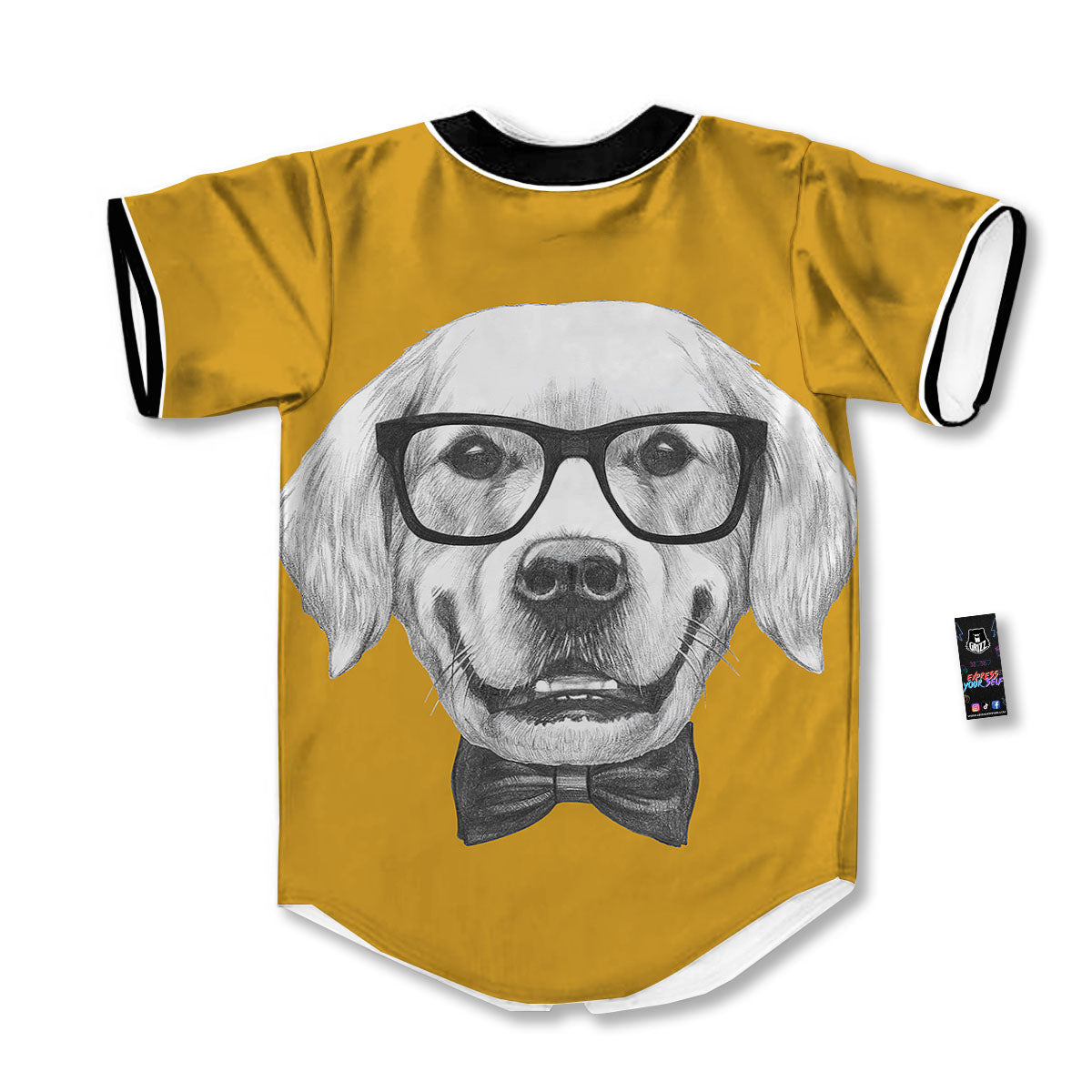 Golden Retriever With Glasses Print Baseball Jersey-grizzshop