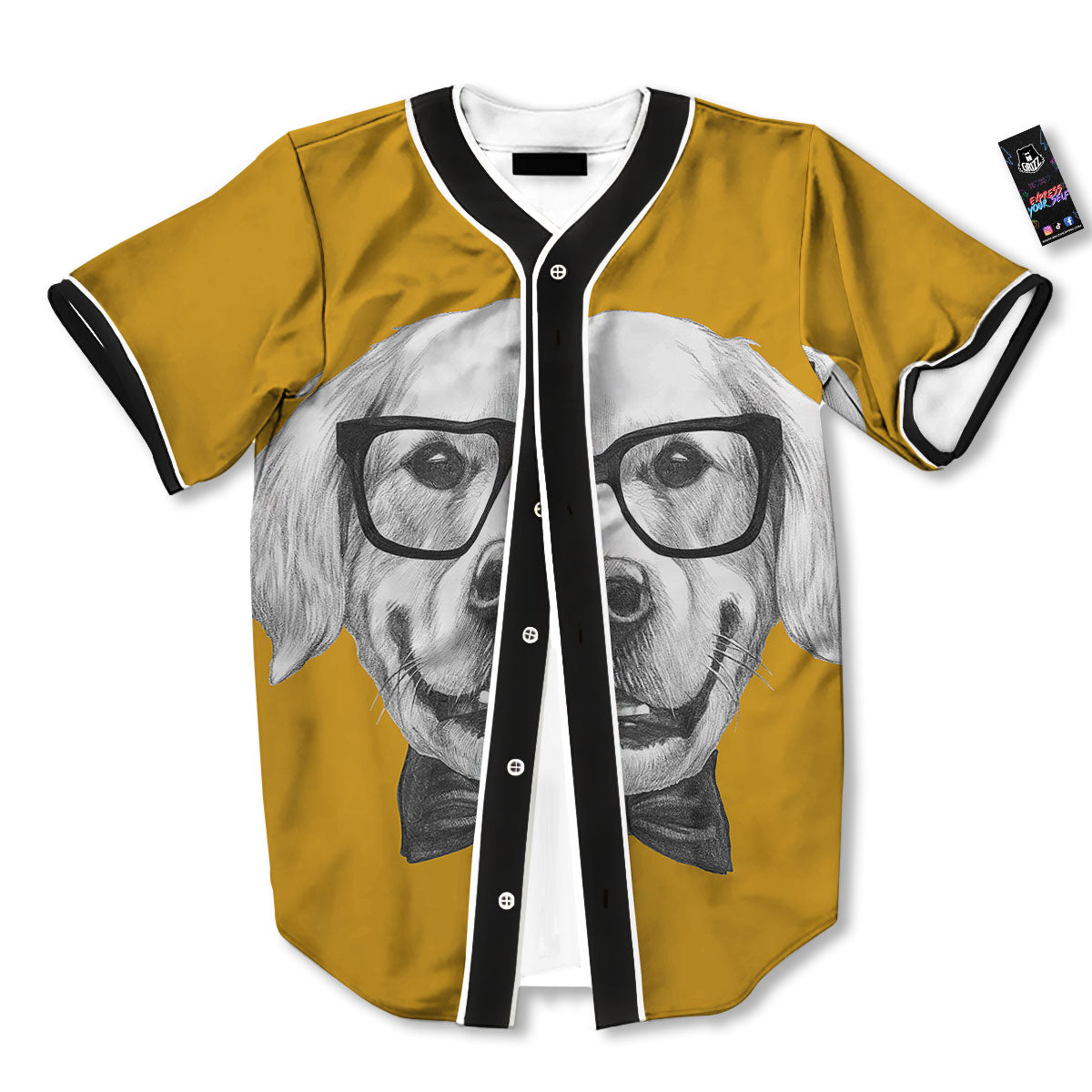 Golden Retriever With Glasses Print Baseball Jersey-grizzshop