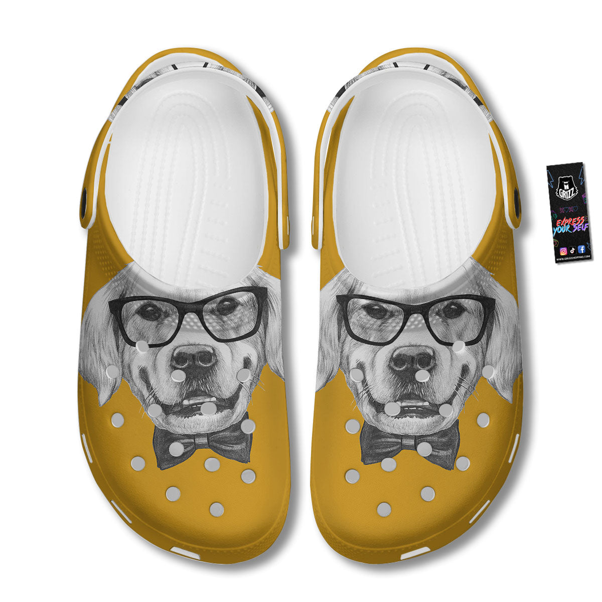 Golden Retriever With Glasses Print Clog-grizzshop