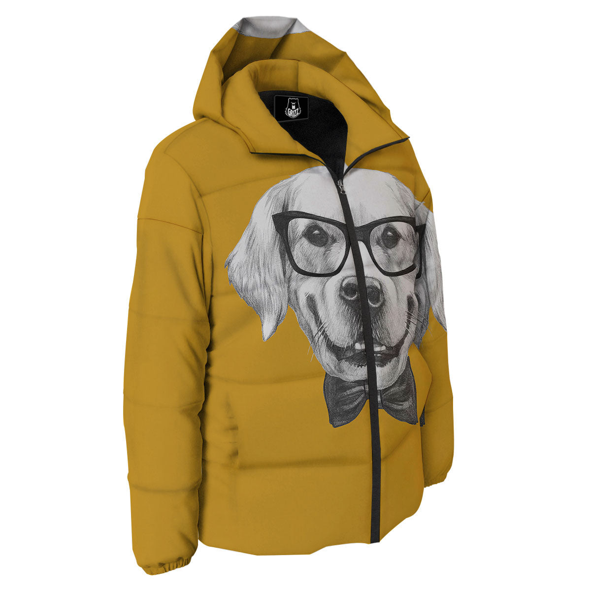 Golden Retriever With Glasses Print Down Jacket-grizzshop