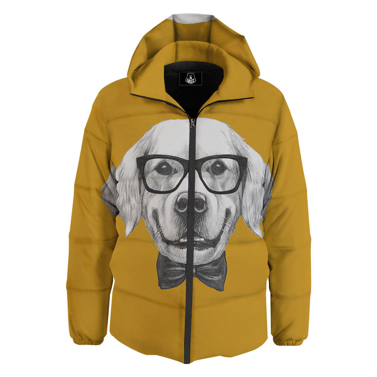 Golden Retriever With Glasses Print Down Jacket-grizzshop