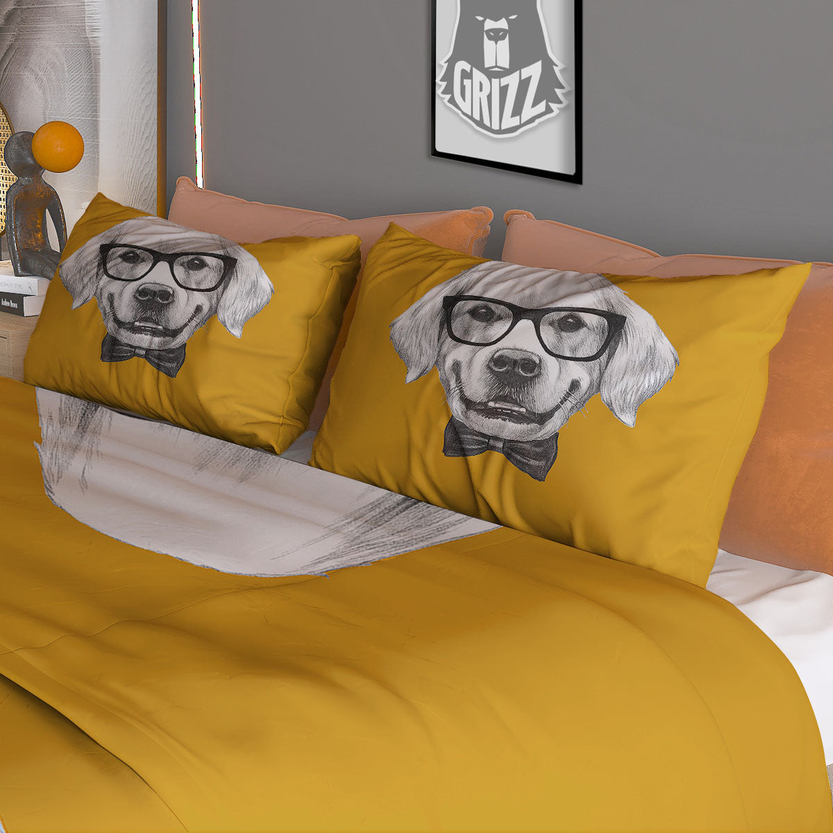 Golden Retriever With Glasses Print Duvet Cover Bedding Set