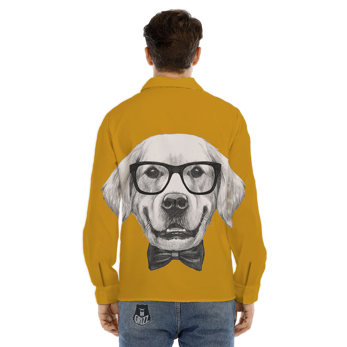 Golden Retriever With Glasses Print Men's Dress Shirts-grizzshop