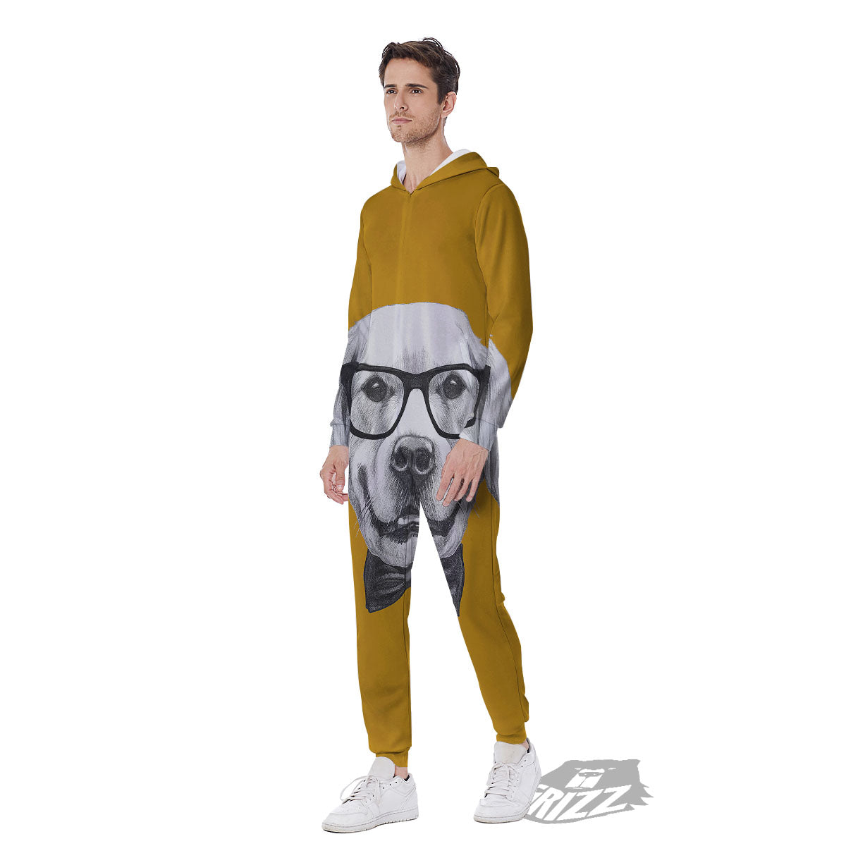 Golden Retriever With Glasses Print Men's Jumpsuit-grizzshop