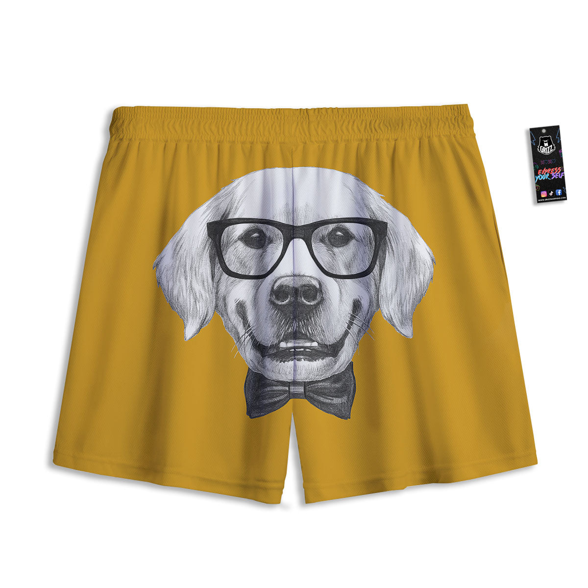 Golden Retriever With Glasses Print Mesh Shorts