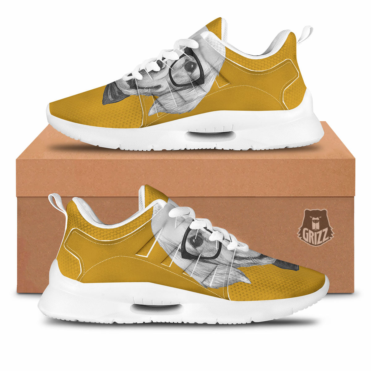 Golden Retriever With Glasses Print Tennis Shoes-grizzshop