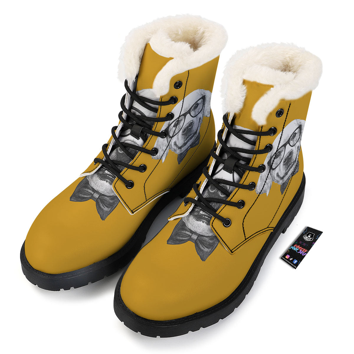 Golden Retriever With Glasses Print Winter Boots-grizzshop