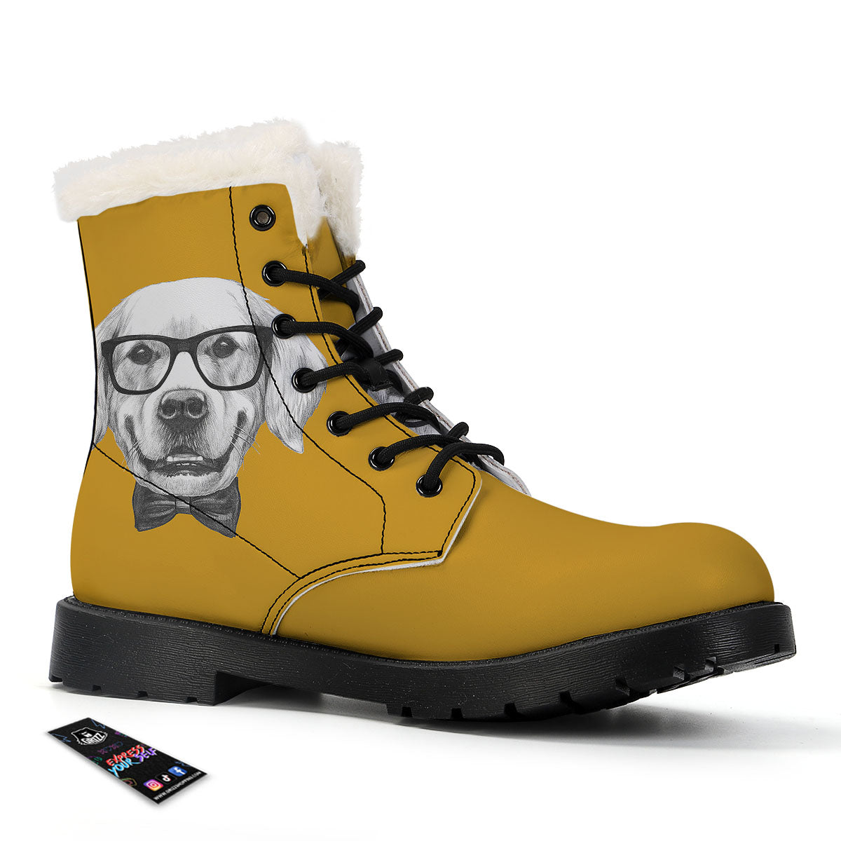 Golden Retriever With Glasses Print Winter Boots-grizzshop