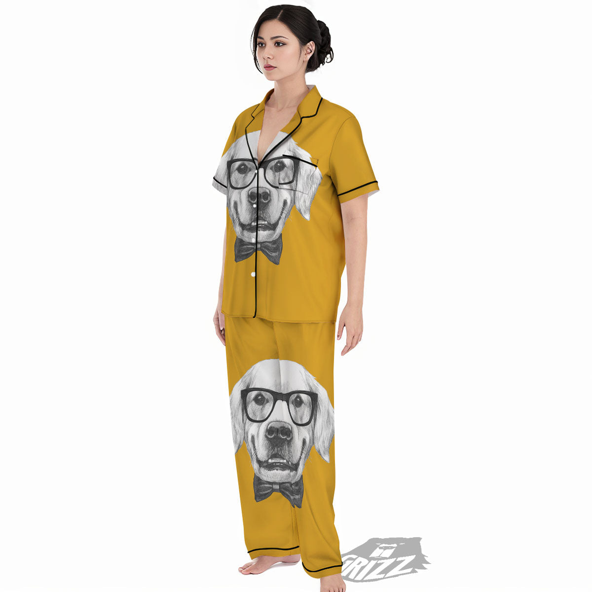 Golden Retriever With Glasses Print Women's Pajamas Set-grizzshop