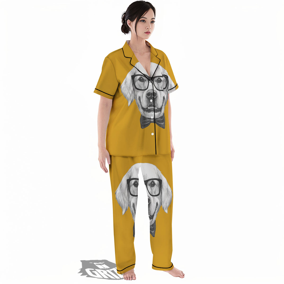 Golden Retriever With Glasses Print Women's Pajamas Set-grizzshop