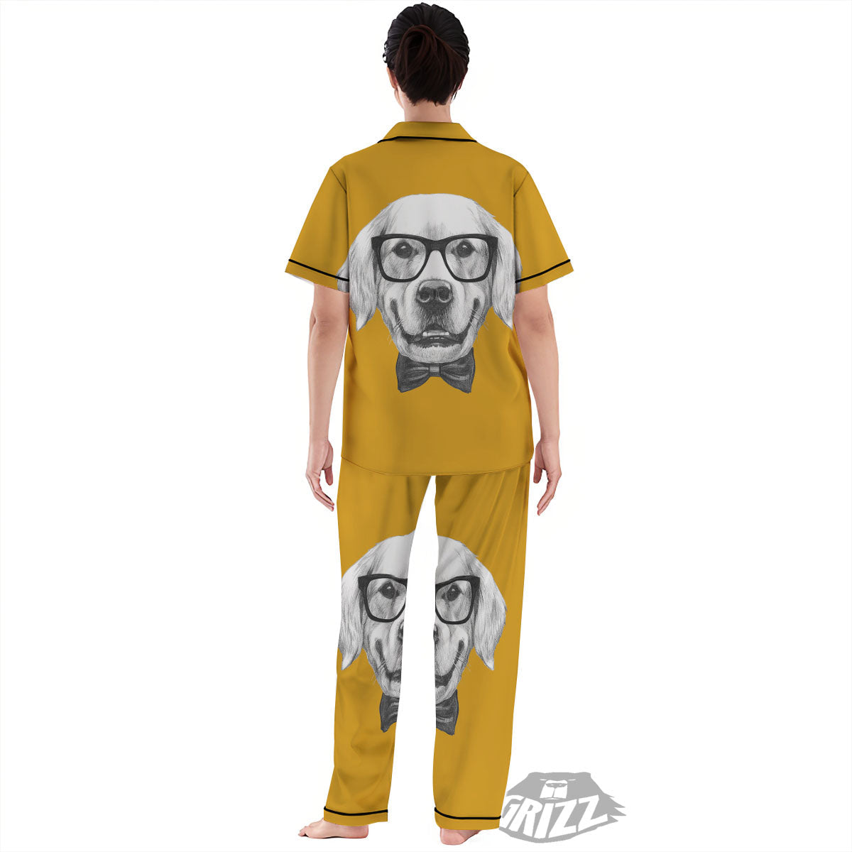 Golden Retriever With Glasses Print Women's Pajamas Set-grizzshop
