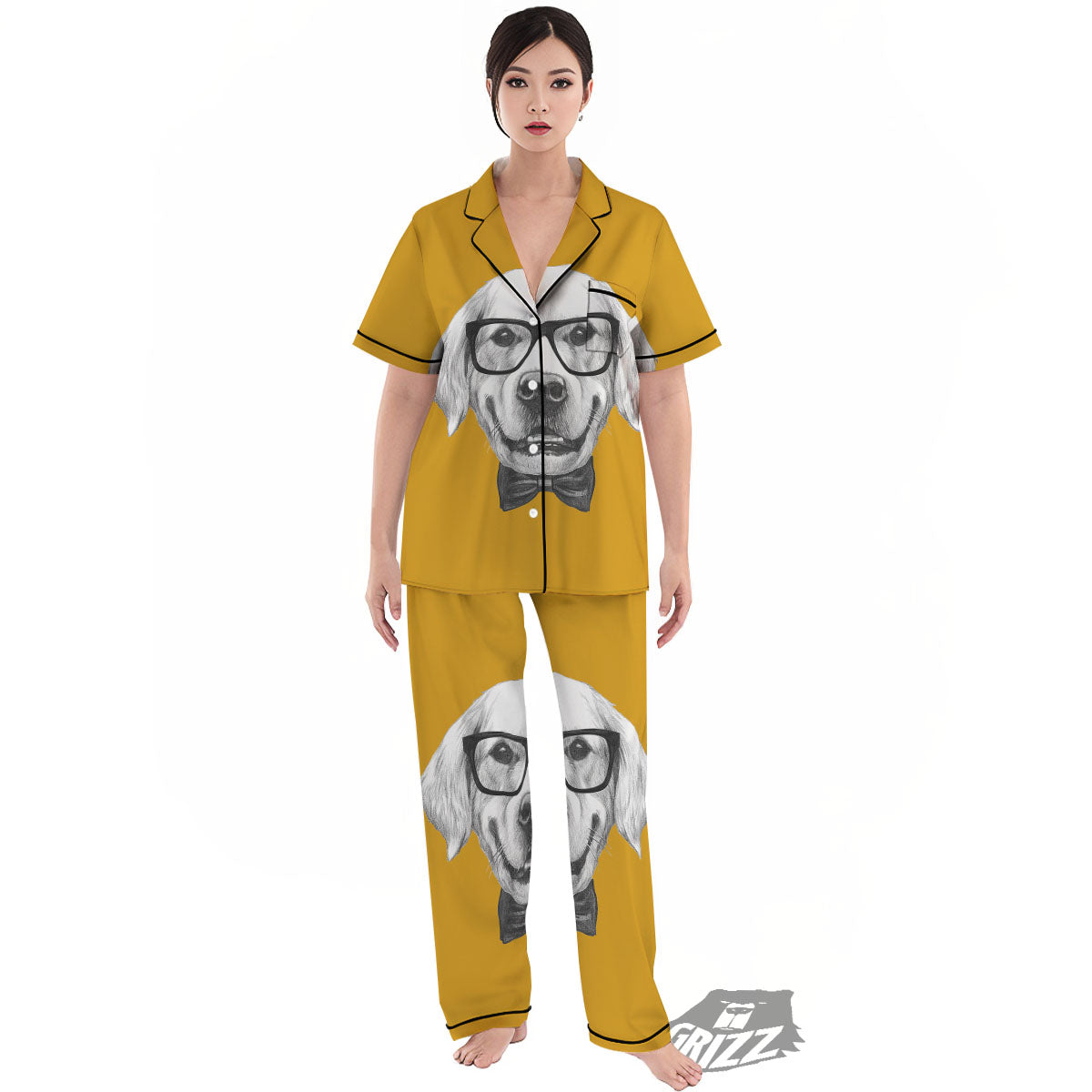 Golden Retriever With Glasses Print Women's Pajamas Set-grizzshop