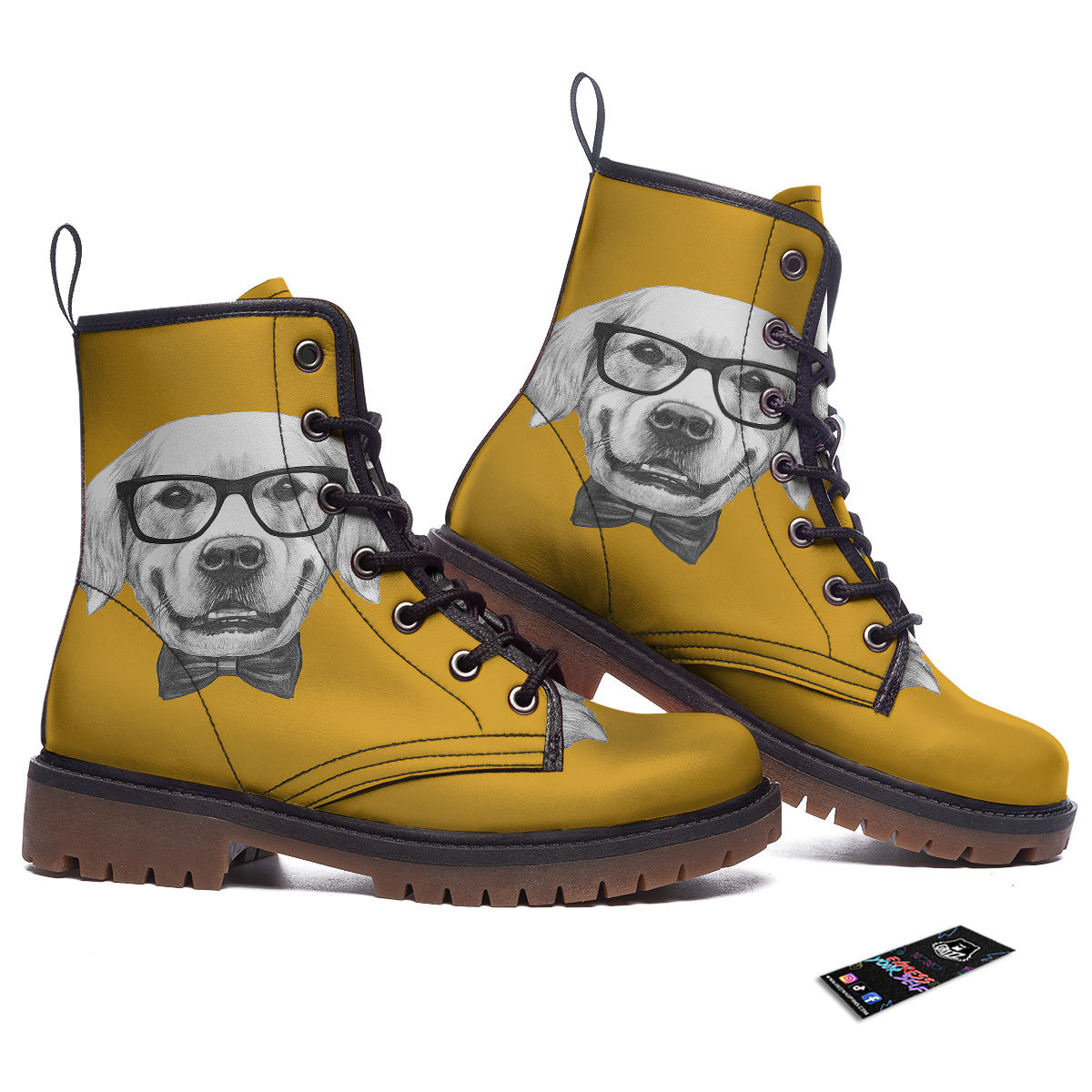 Golden Retriever With Glasses Print Work Boots-grizzshop