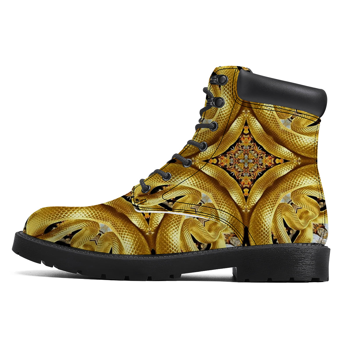 Golden Snake Kaleidoscope Print Boots-grizzshop