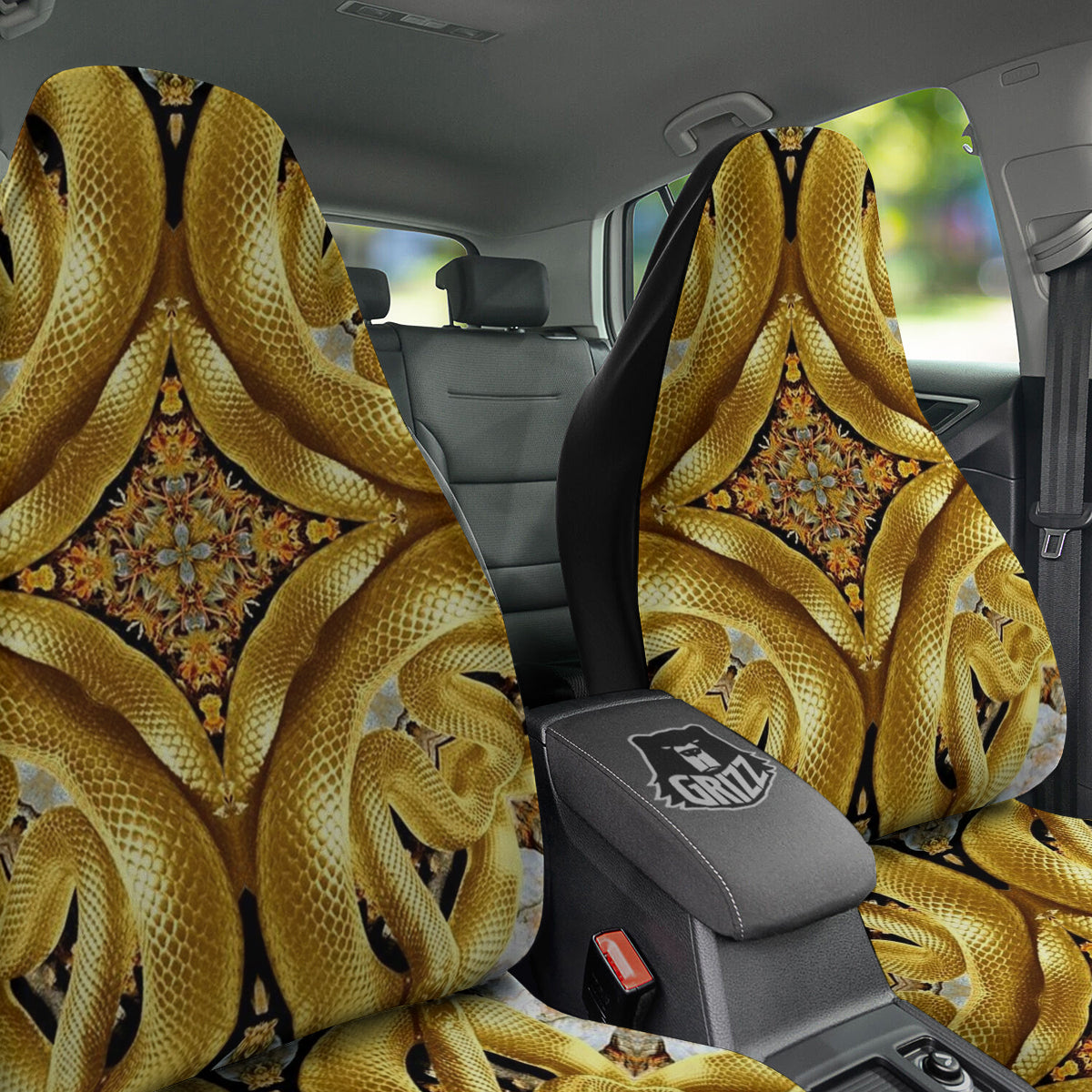 Golden Snake Kaleidoscope Print Car Seat Covers-grizzshop