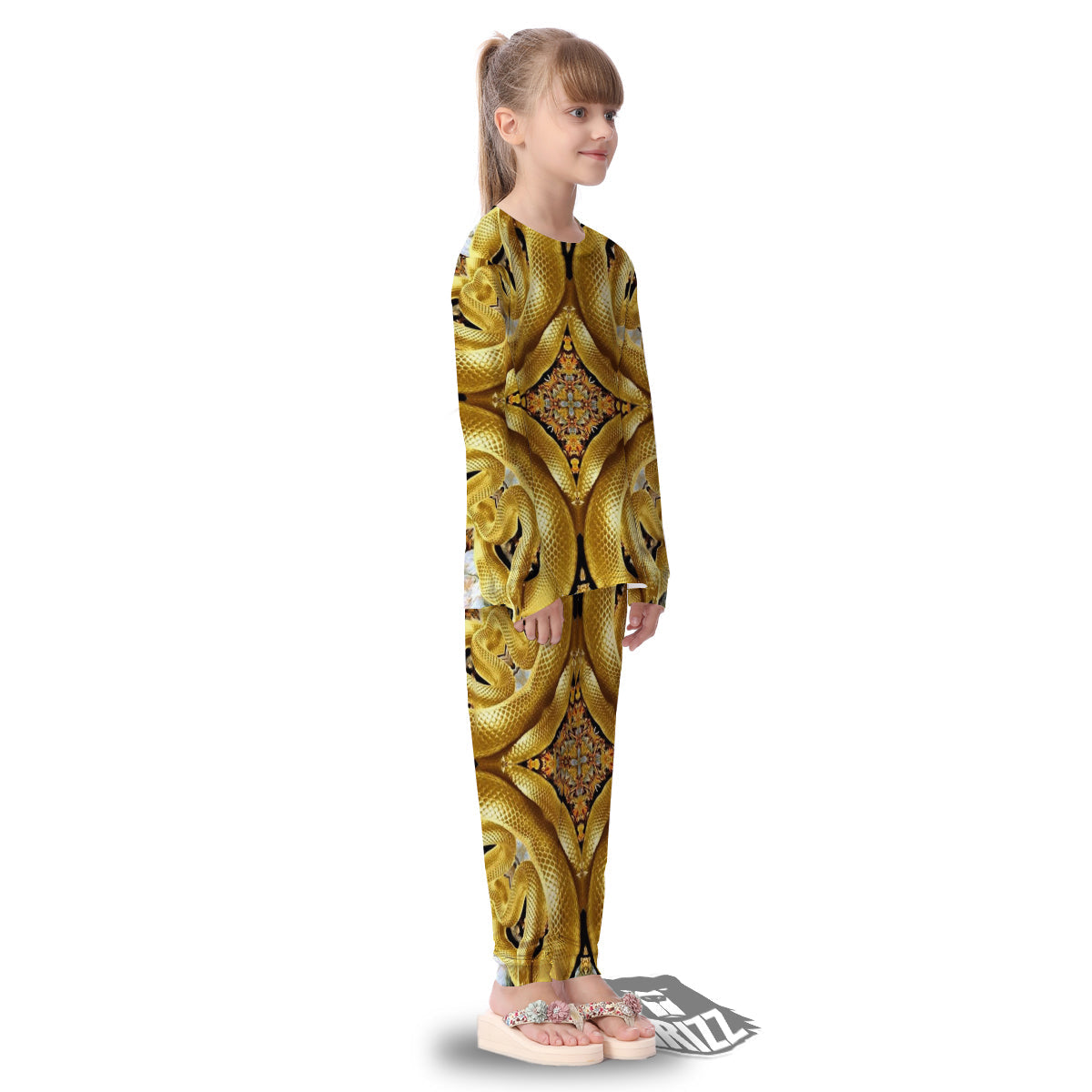 Golden Snake Kaleidoscope Print Kid's Pajamas-grizzshop