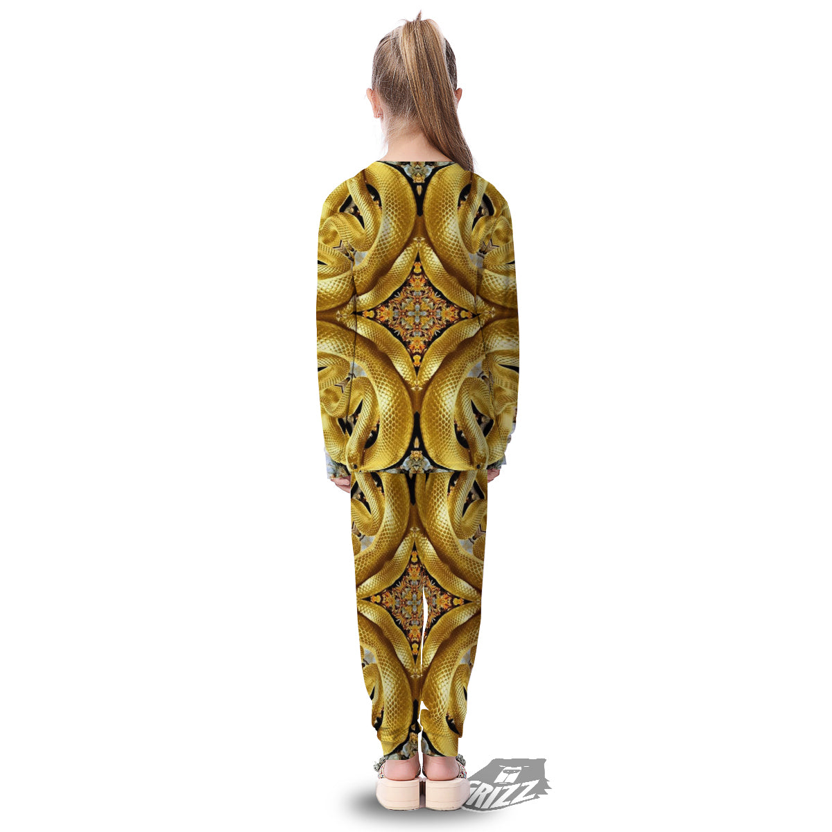 Golden Snake Kaleidoscope Print Kid's Pajamas-grizzshop