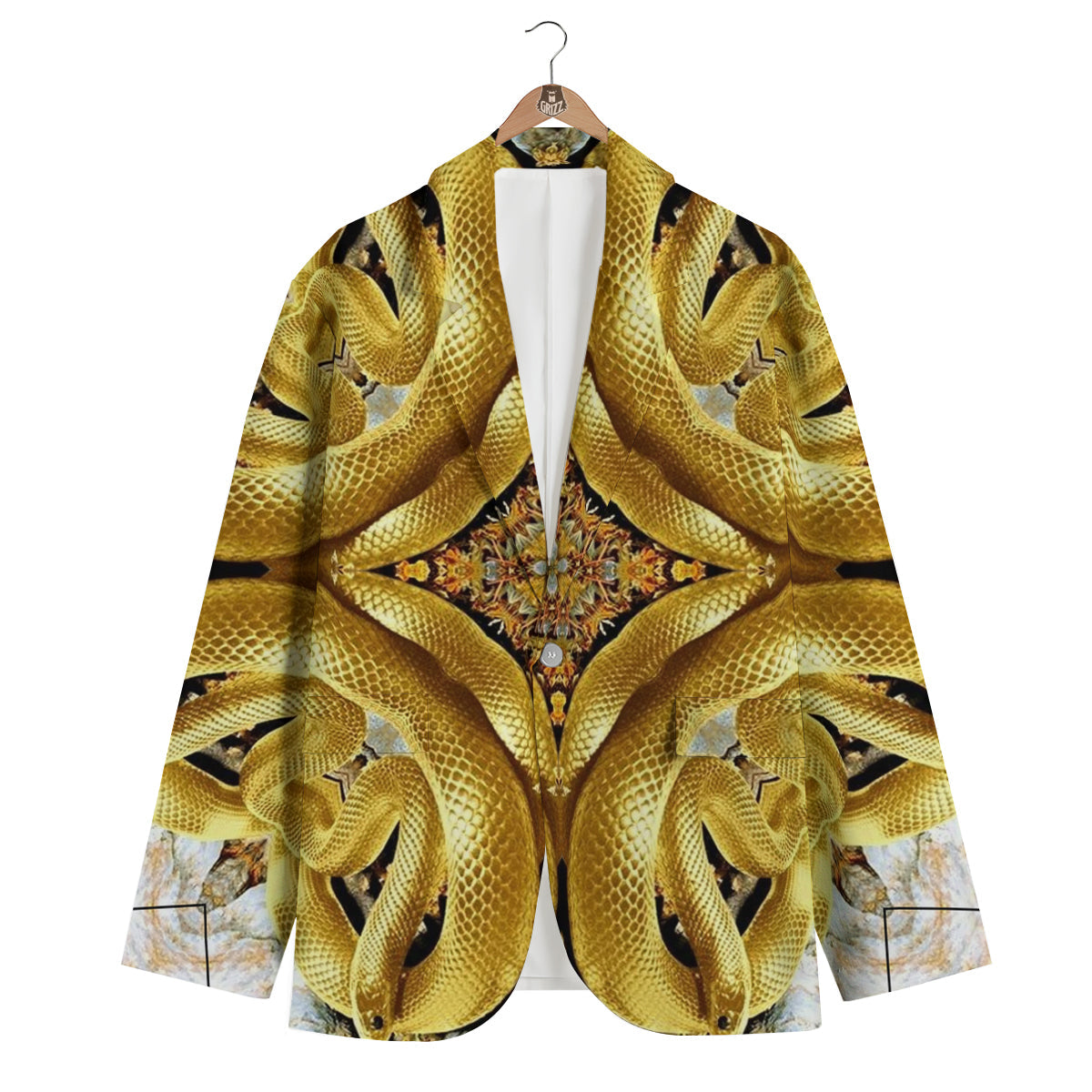 Golden Snake Kaleidoscope Print Men's Blazer-grizzshop