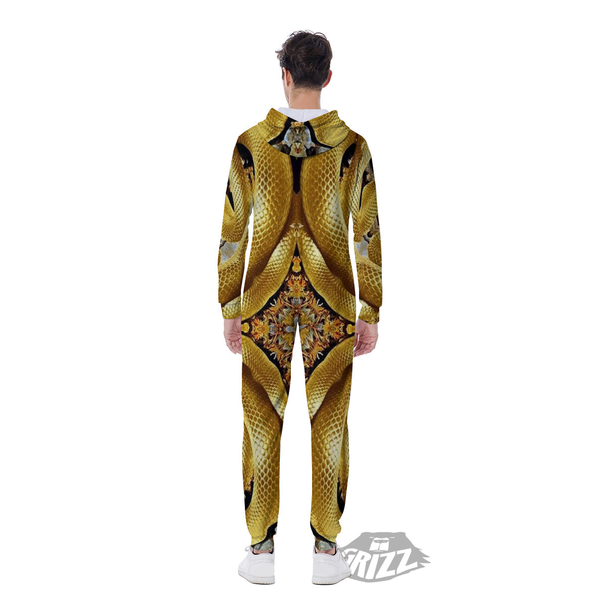 Golden Snake Kaleidoscope Print Men's Jumpsuit-grizzshop