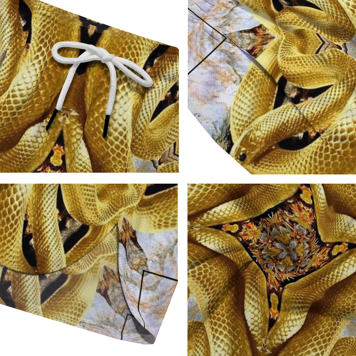 Golden Snake Kaleidoscope Print Men's Running Shorts-grizzshop