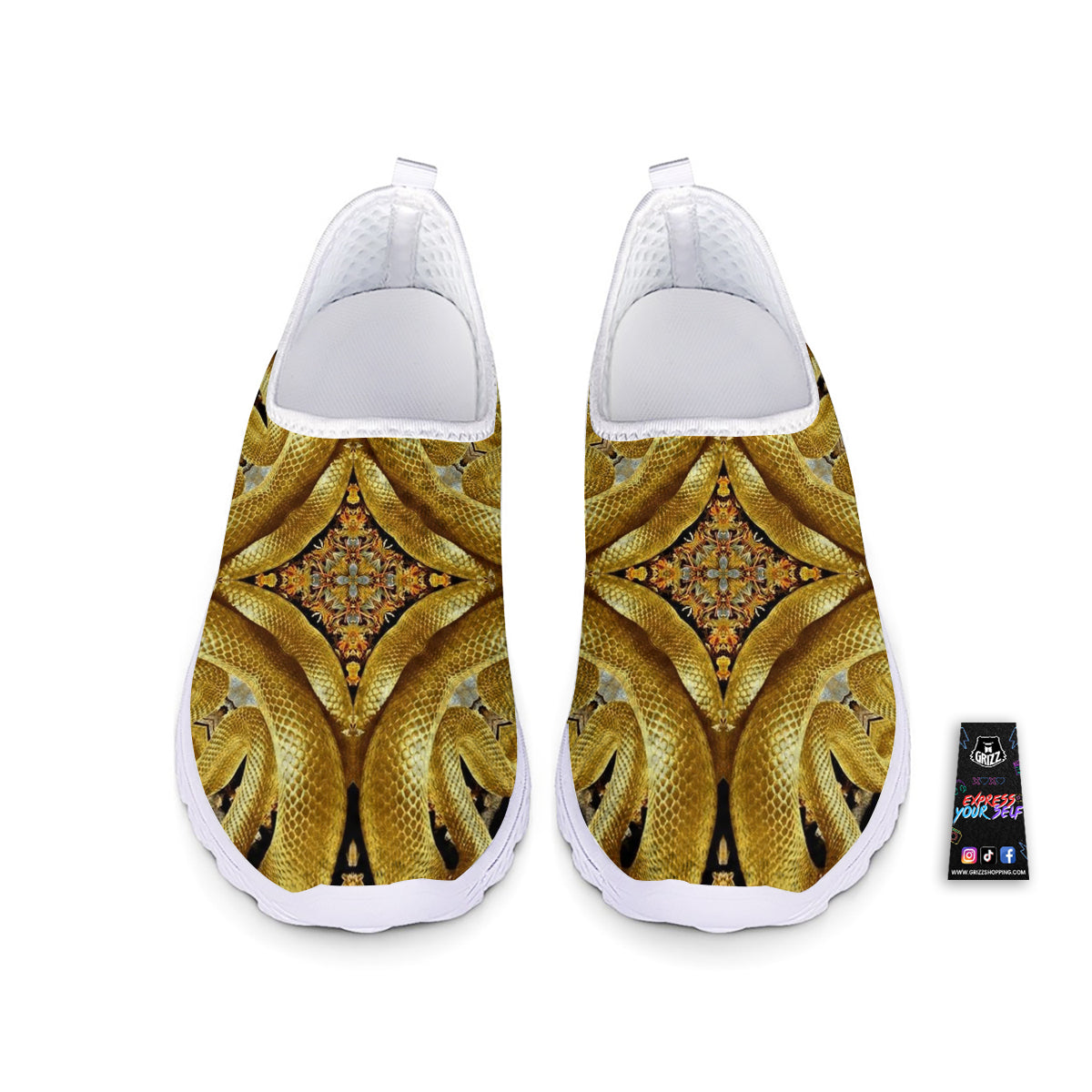 Golden Snake Kaleidoscope Print Nurse Shoes-grizzshop